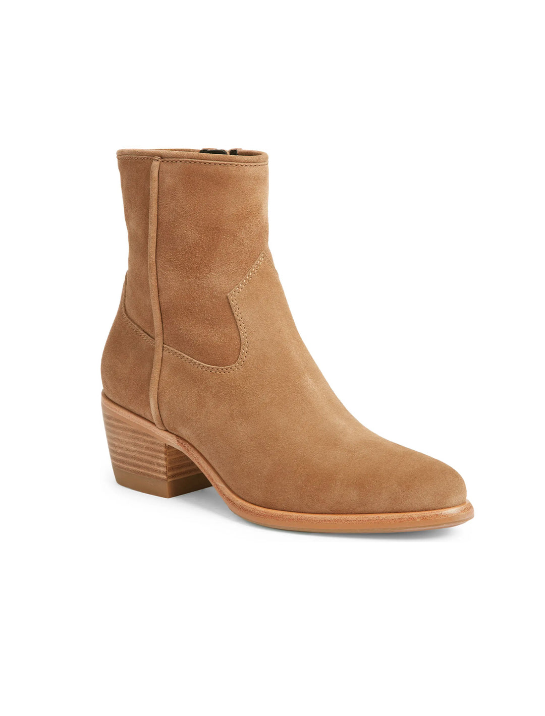 Front view of Rag & Bone's mustang boot in camel suede.