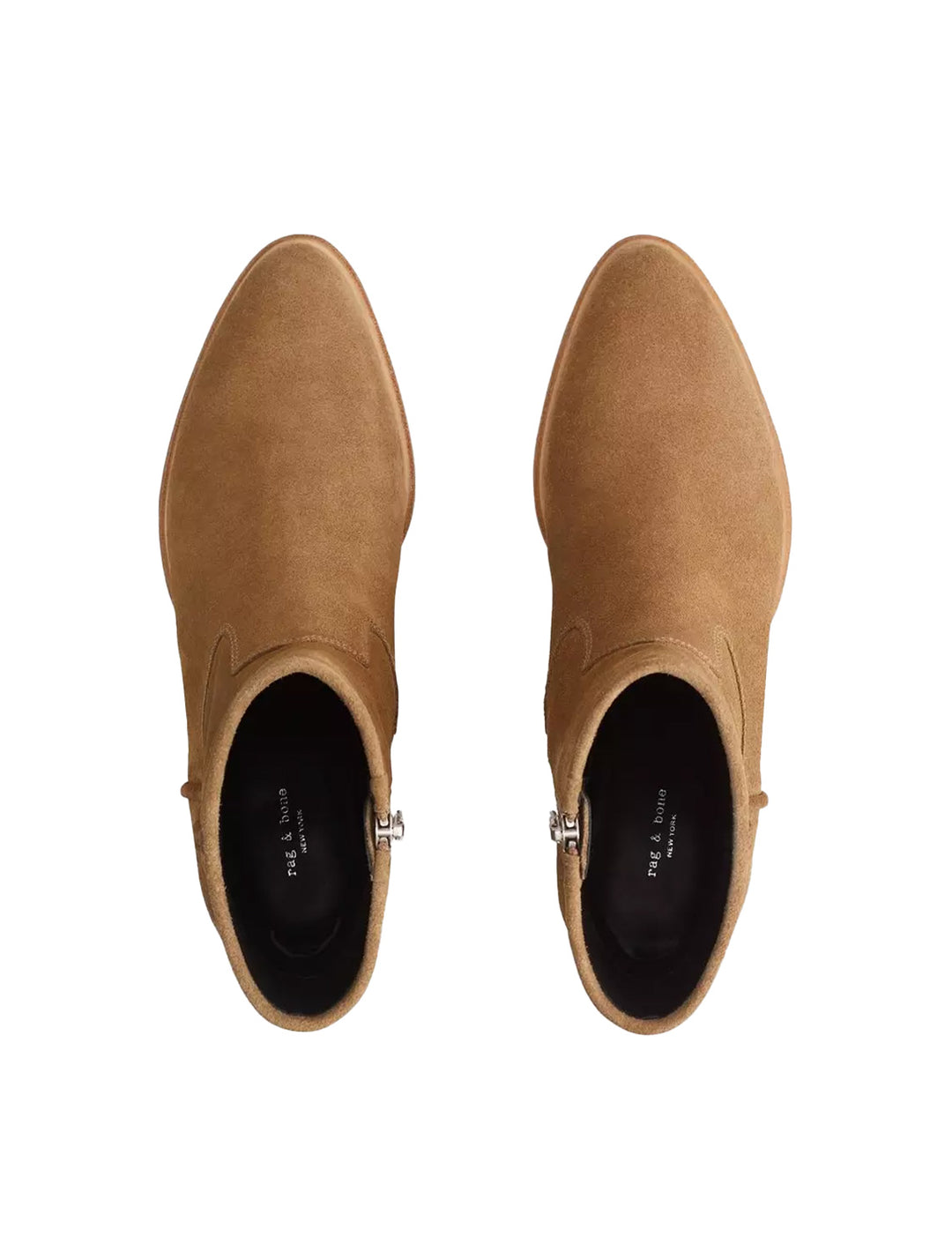 Overhead view of Rag & Bone's mustang boot in camel suede.