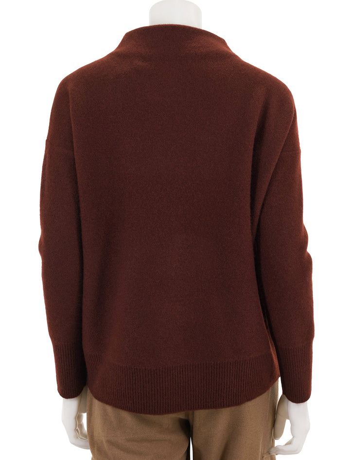 Back view of Vince's funnel neck pullover in cinnamon stick.