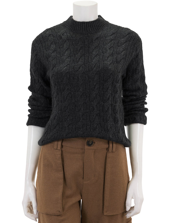 Front view of Vince's twist cable cropped crew sweater in charcoal.