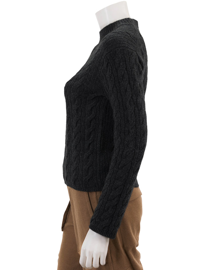 Side view of Vince's twist cable cropped crew sweater in charcoal.