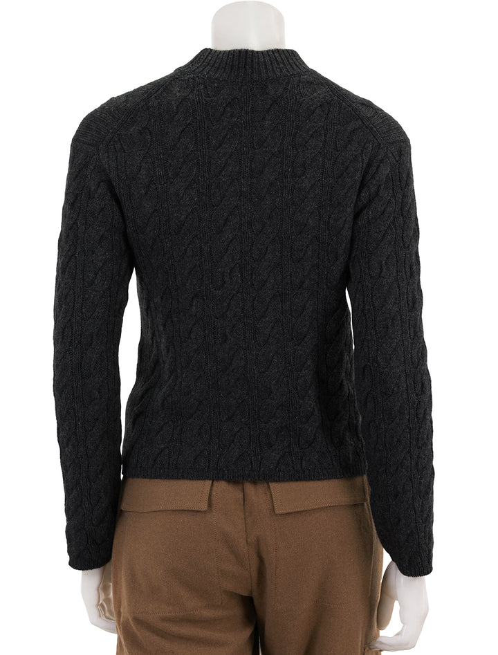Back view of Vince's twist cable cropped crew sweater in charcoal.