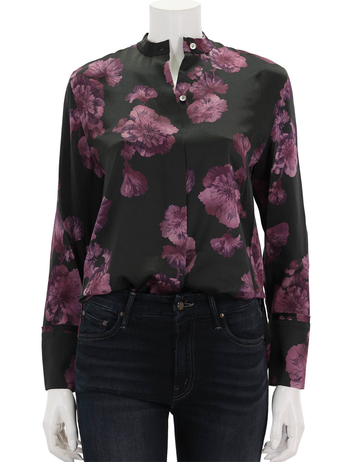 Front view of Vince's begonia band collar blouse in wine.