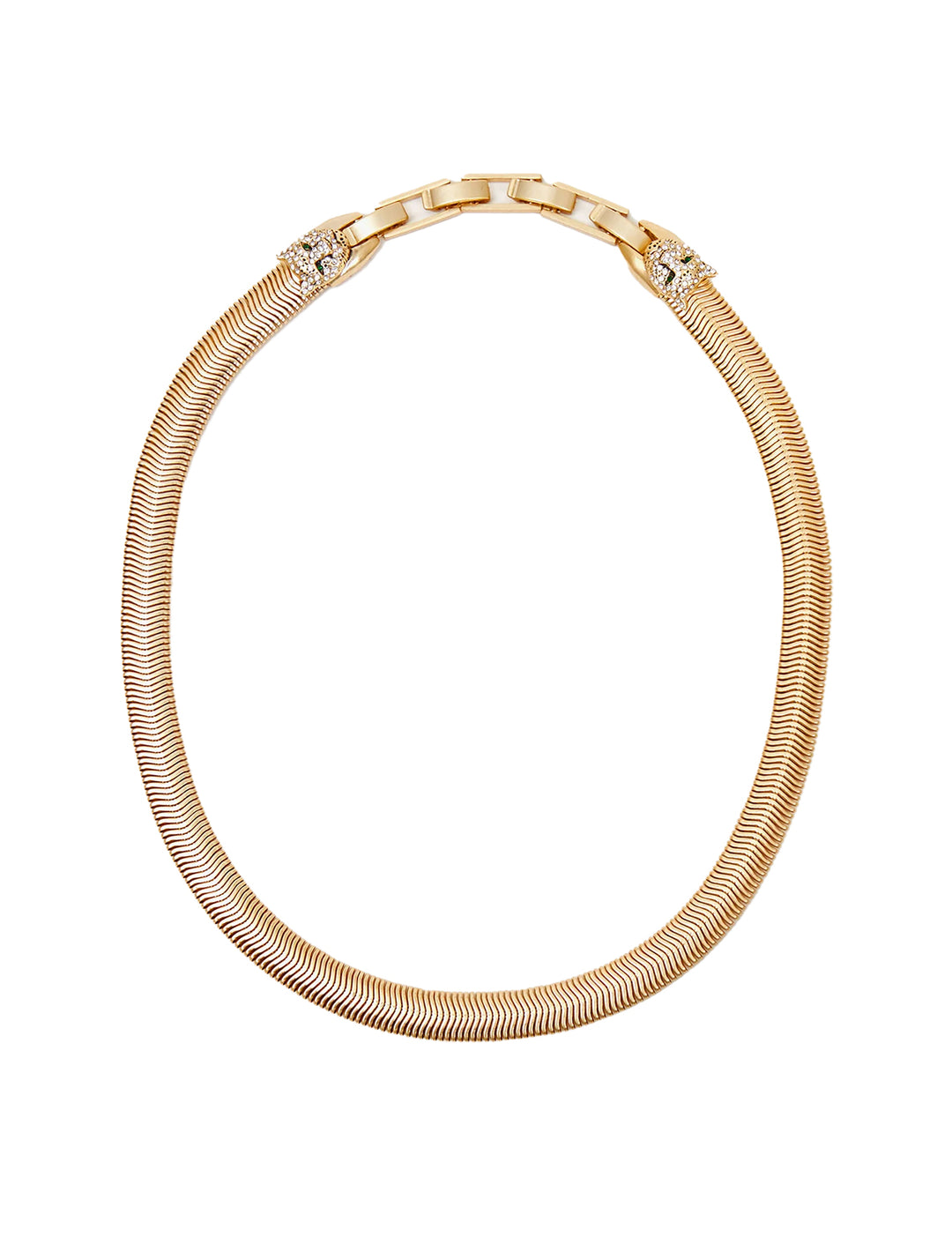 Overhead view of Clare V.'s snake chain collar in vintage gold.