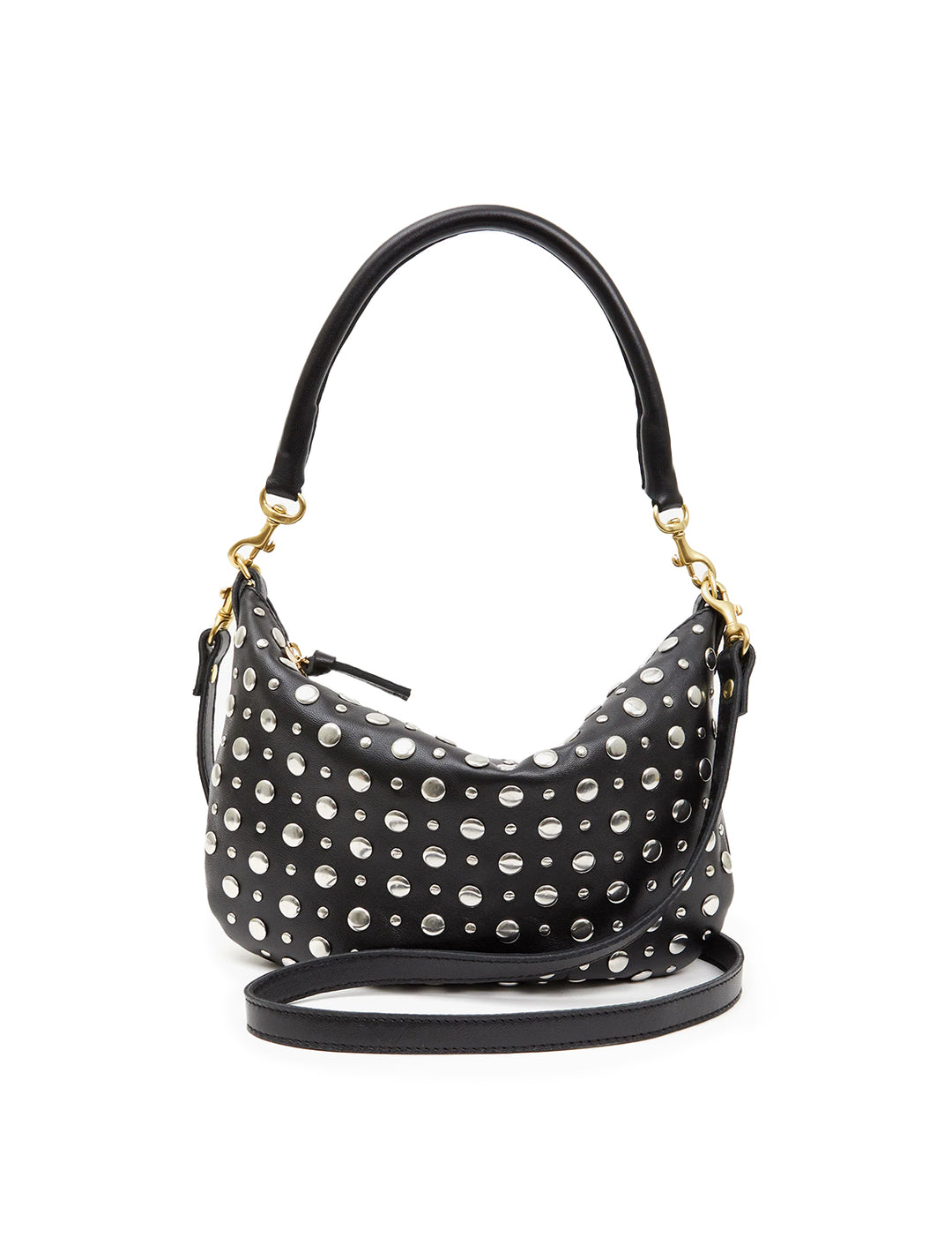 Clare V. - Petit Moyen Messenger in Black with Silver Studs
