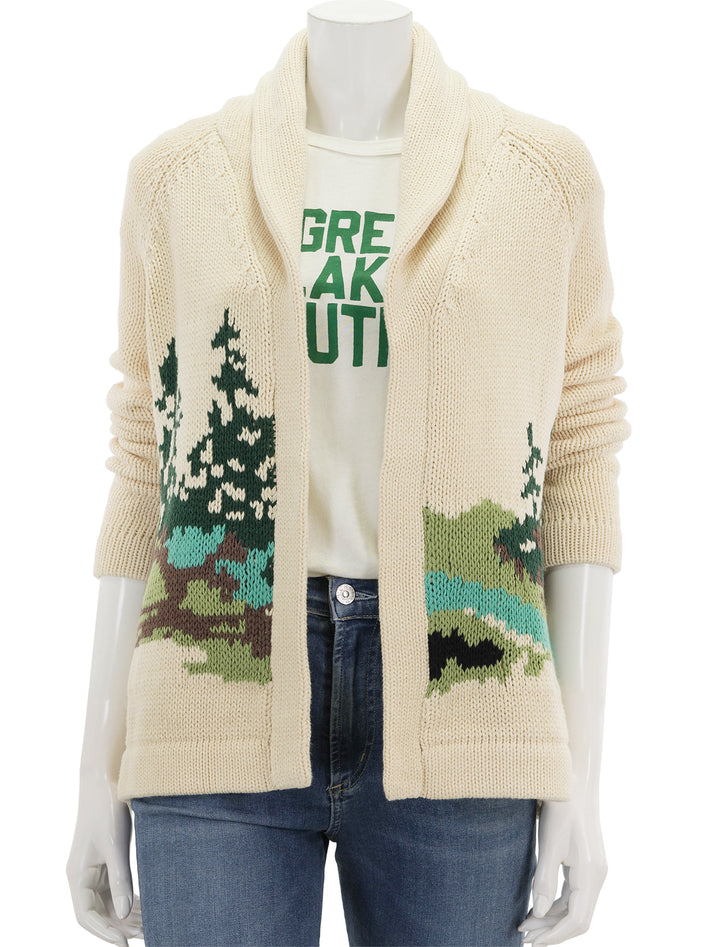 Front view of The Great's the camp lodge cardigan in cream.