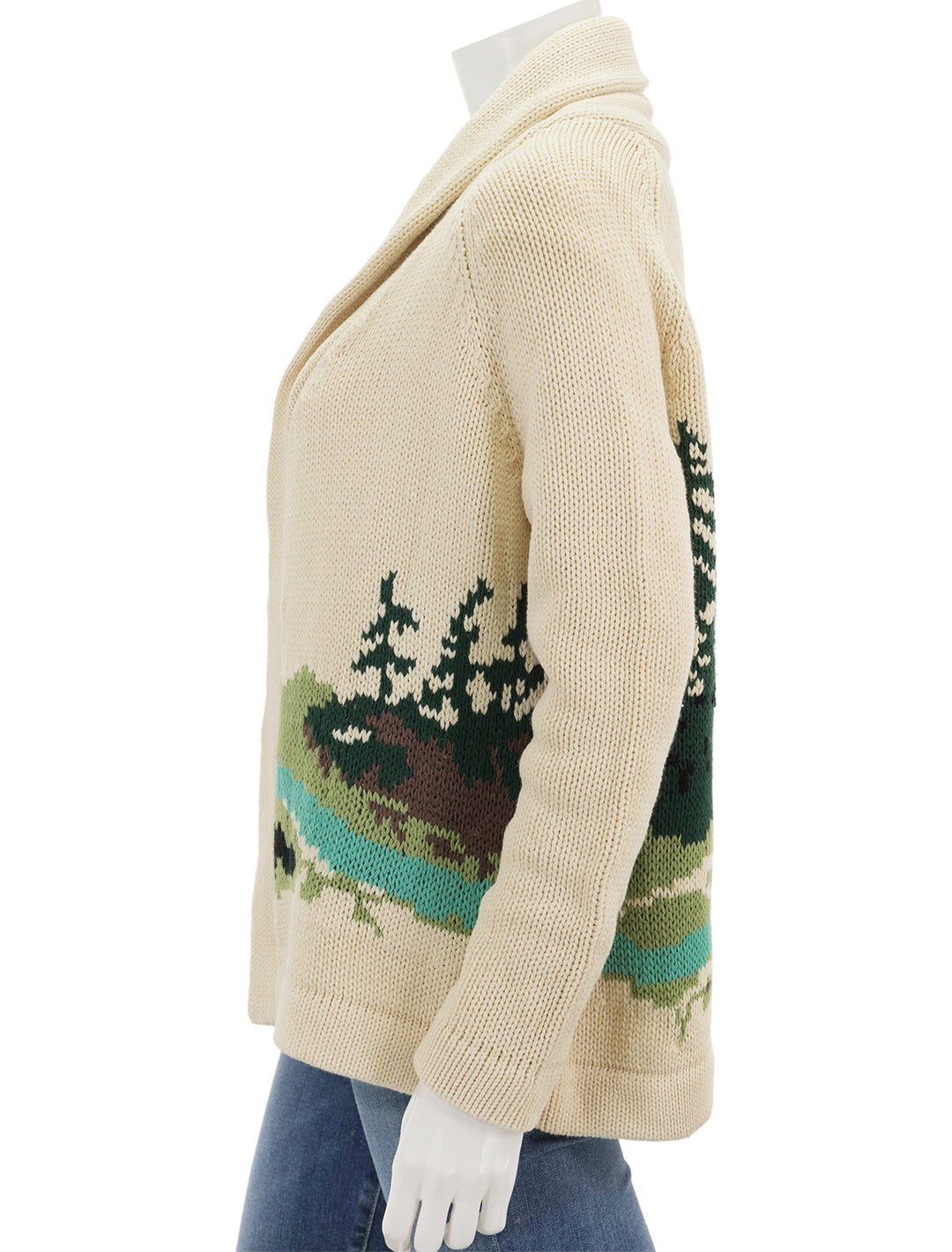 Side view of The Great's the camp lodge cardigan in cream.