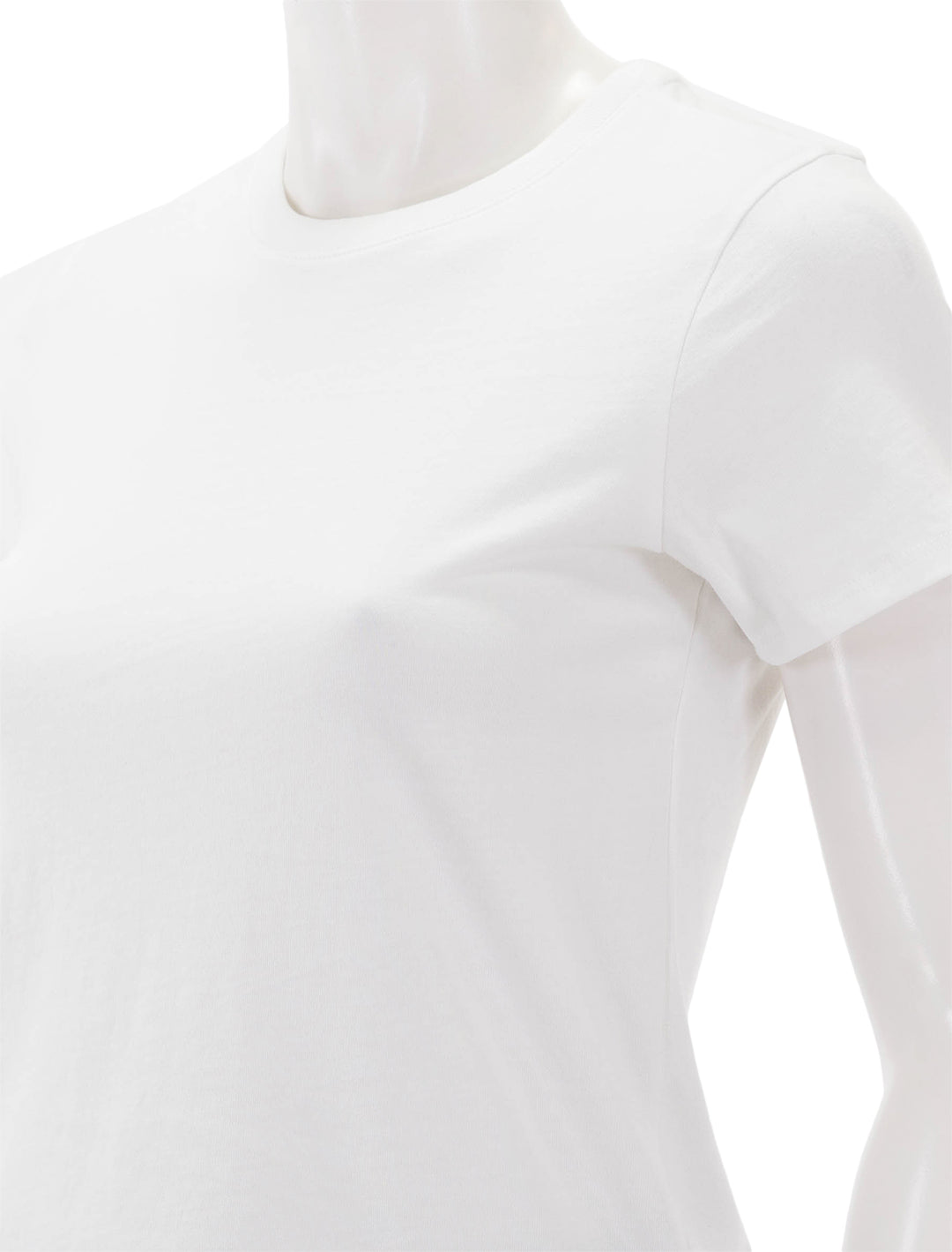 Close-up view of ATM's heavyweight jersey crew neck tee in white.