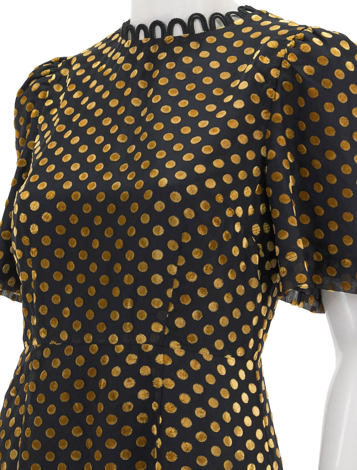 Close-up view of Rhode's daron dress in dot jacquard.