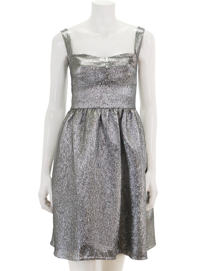 Front view of Saloni's rachel mini dress in silver.
