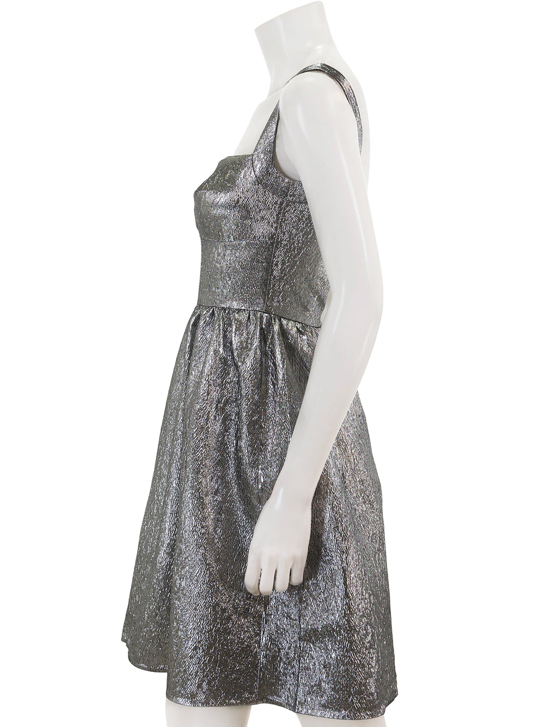 Side view of Saloni's rachel mini dress in silver.