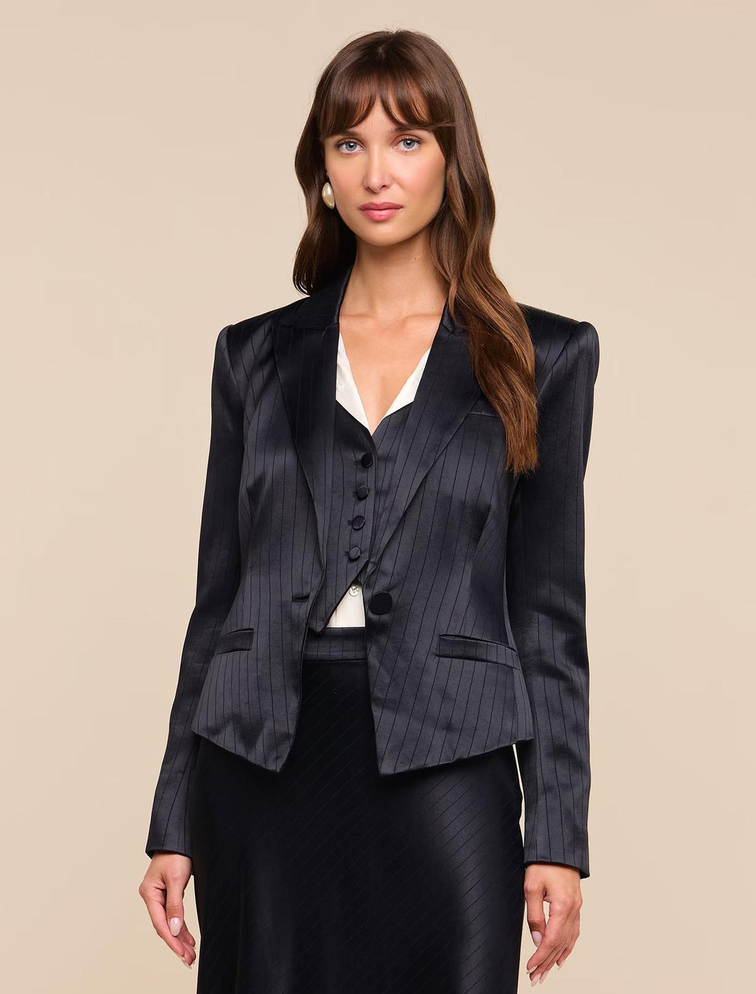 misa blazer in black pinstripe