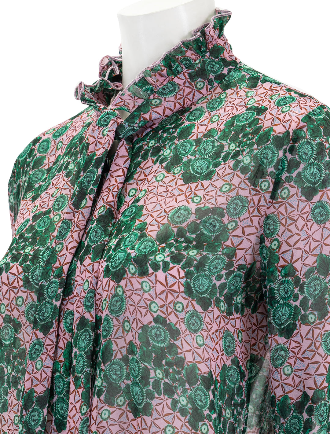 Close-up view of Saloni's emile top in akina blush.