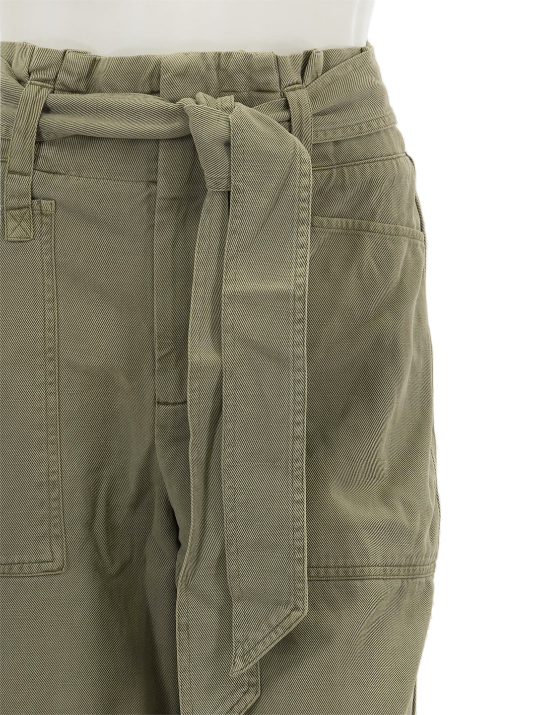 Close-up view of Rails' achilles pants in canteen.