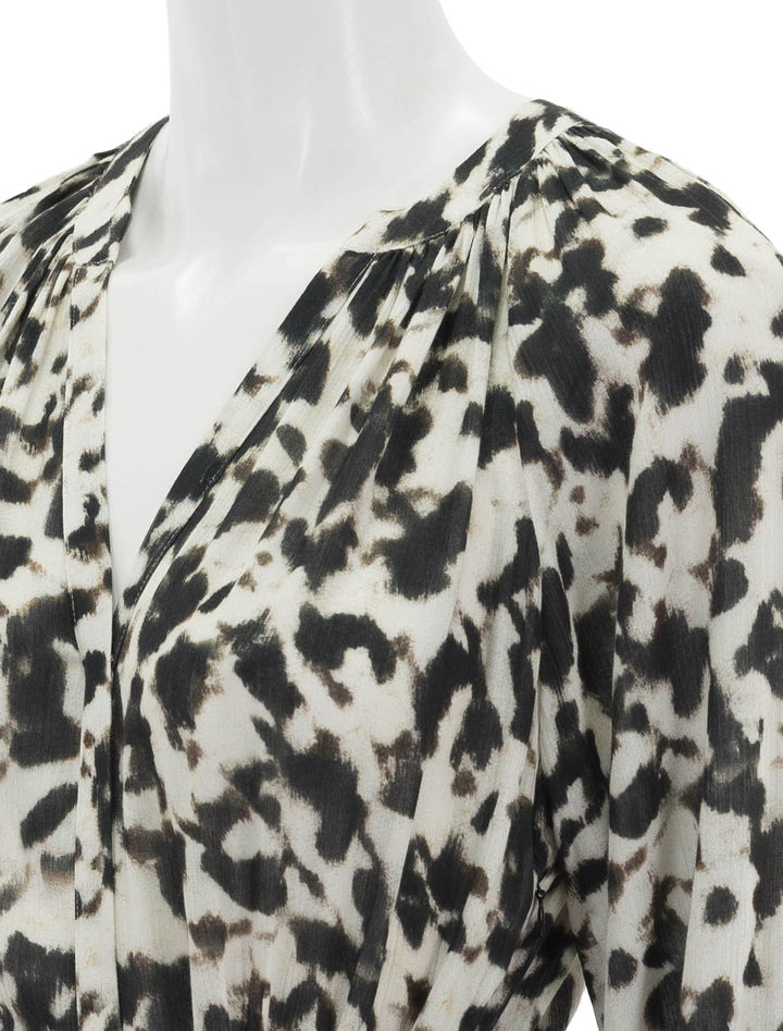 Close-up view of Rails' tyra dress in blurred cheetah.