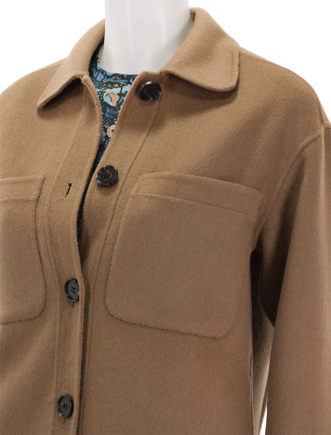 close up view of connie jacket in camel