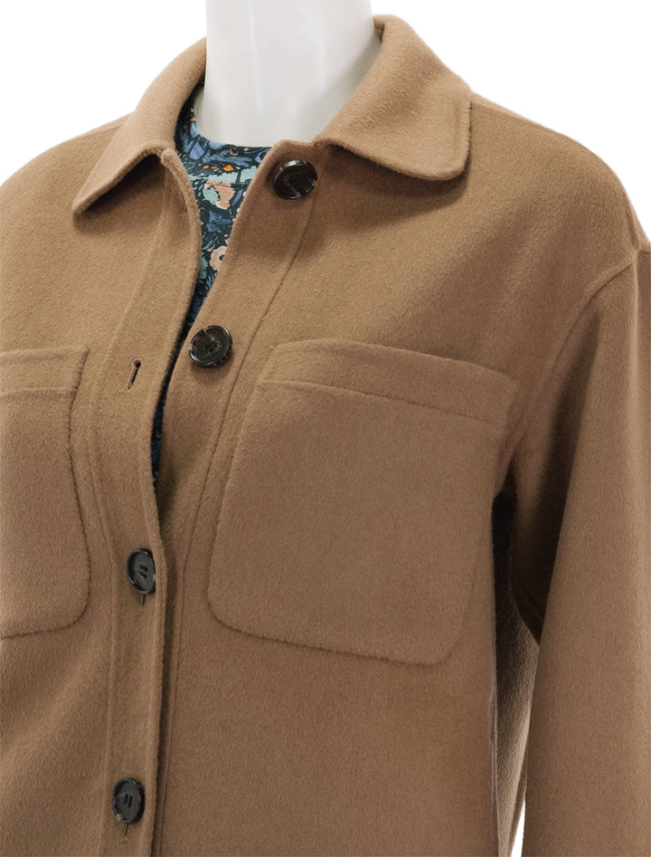 close up view of connie jacket in camel