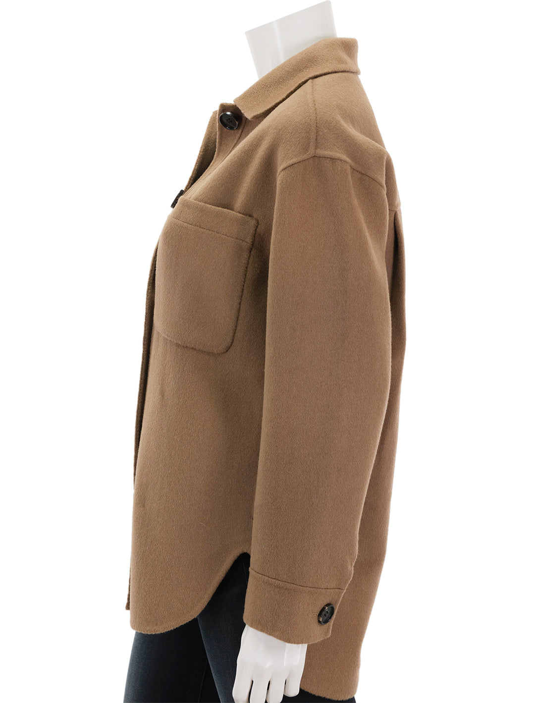 side view of connie jacket in camel