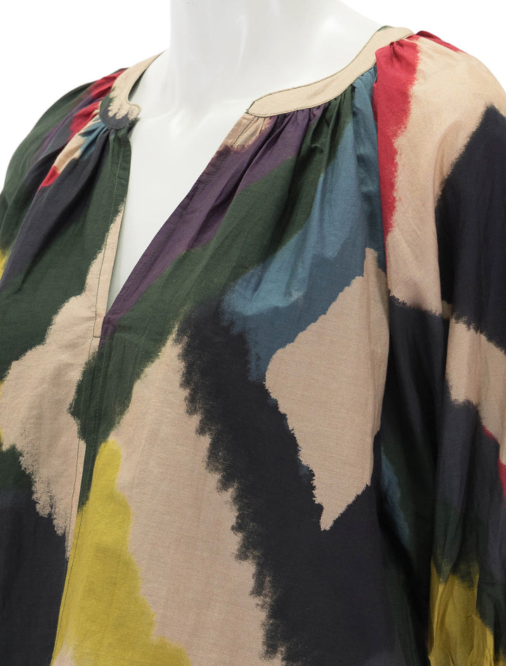 Close-up view of Velvet's lizette top in chai multi.