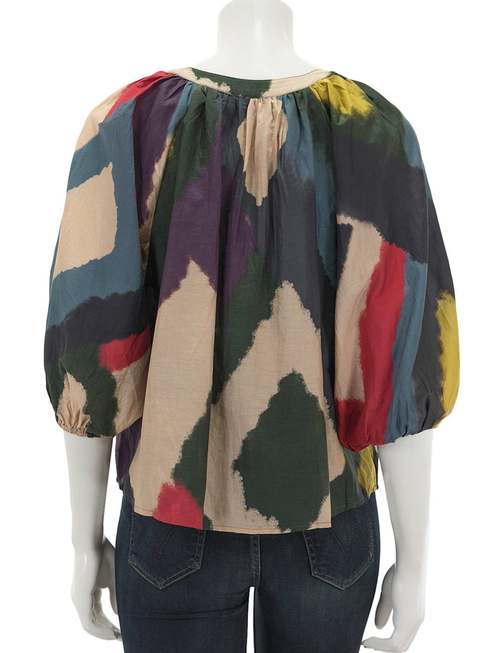 Back view of Velvet's lizette top in chai multi.