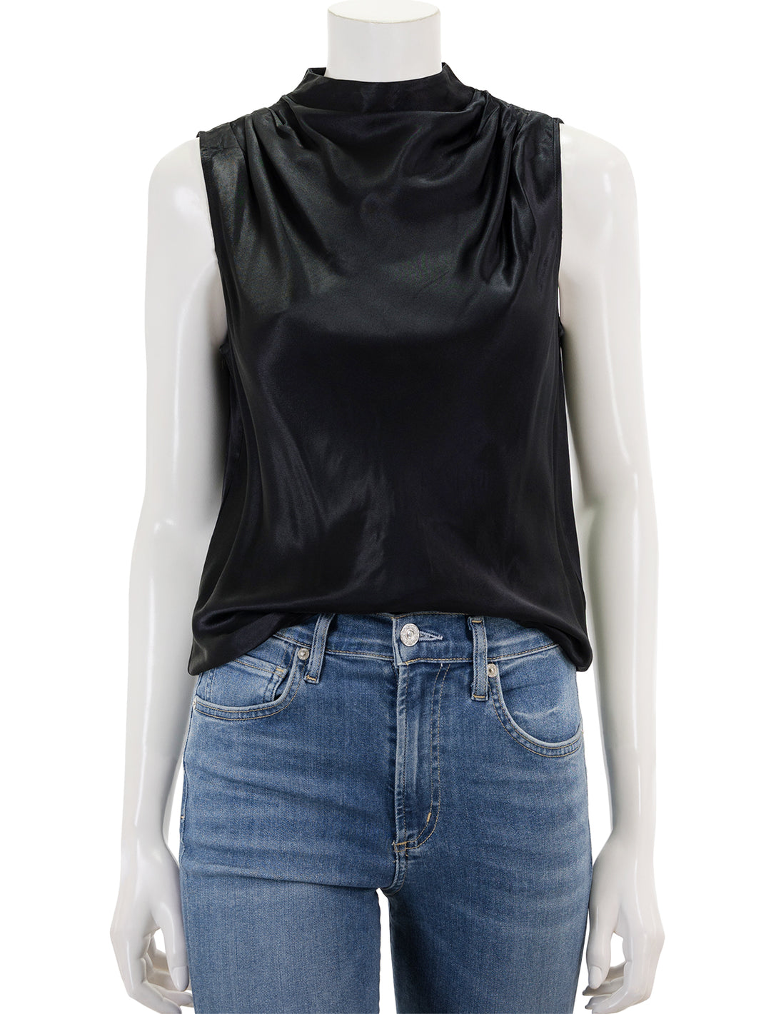 Front view of Rails' kaleen sleeveless cowl neck in black.