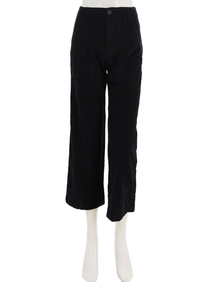 Front view of Velvet's vera pant in black cord.