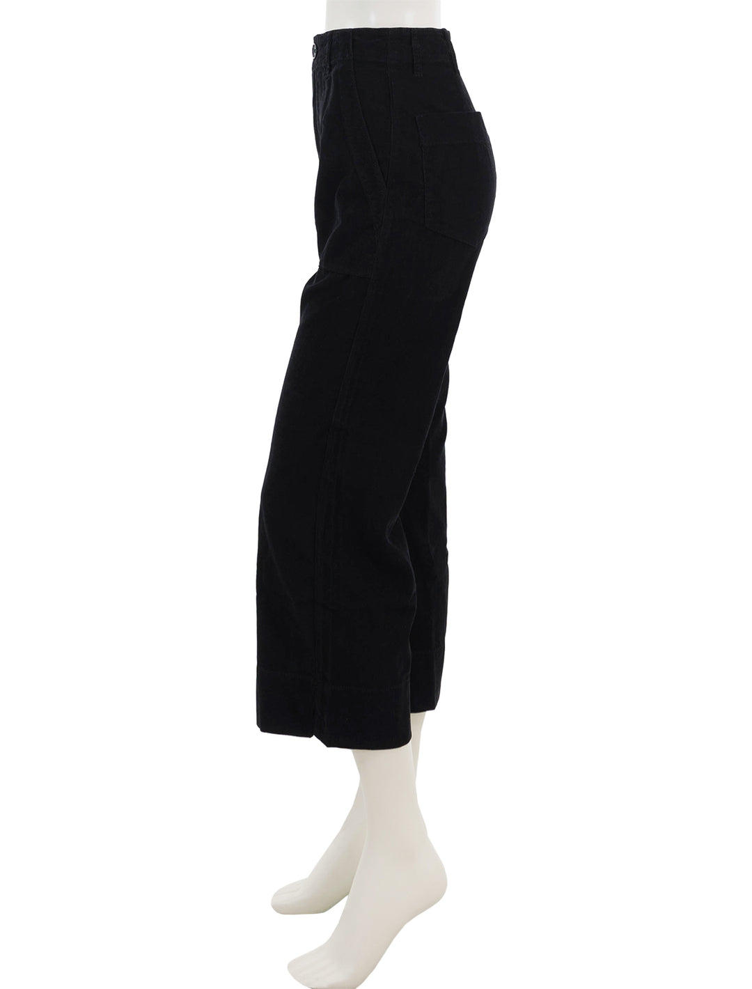 Side view of Velvet's vera pant in black cord.
