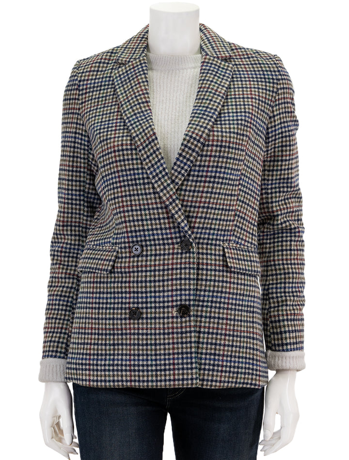 Front view of Rails' jac blazer in cardinal pine multi, buttoned.