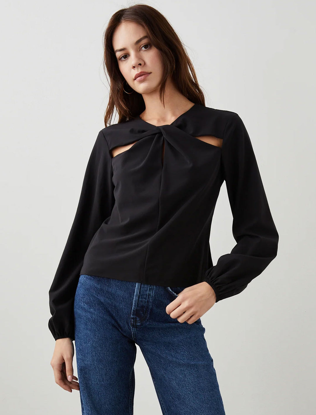 Model wearing Rails' eli top in black.