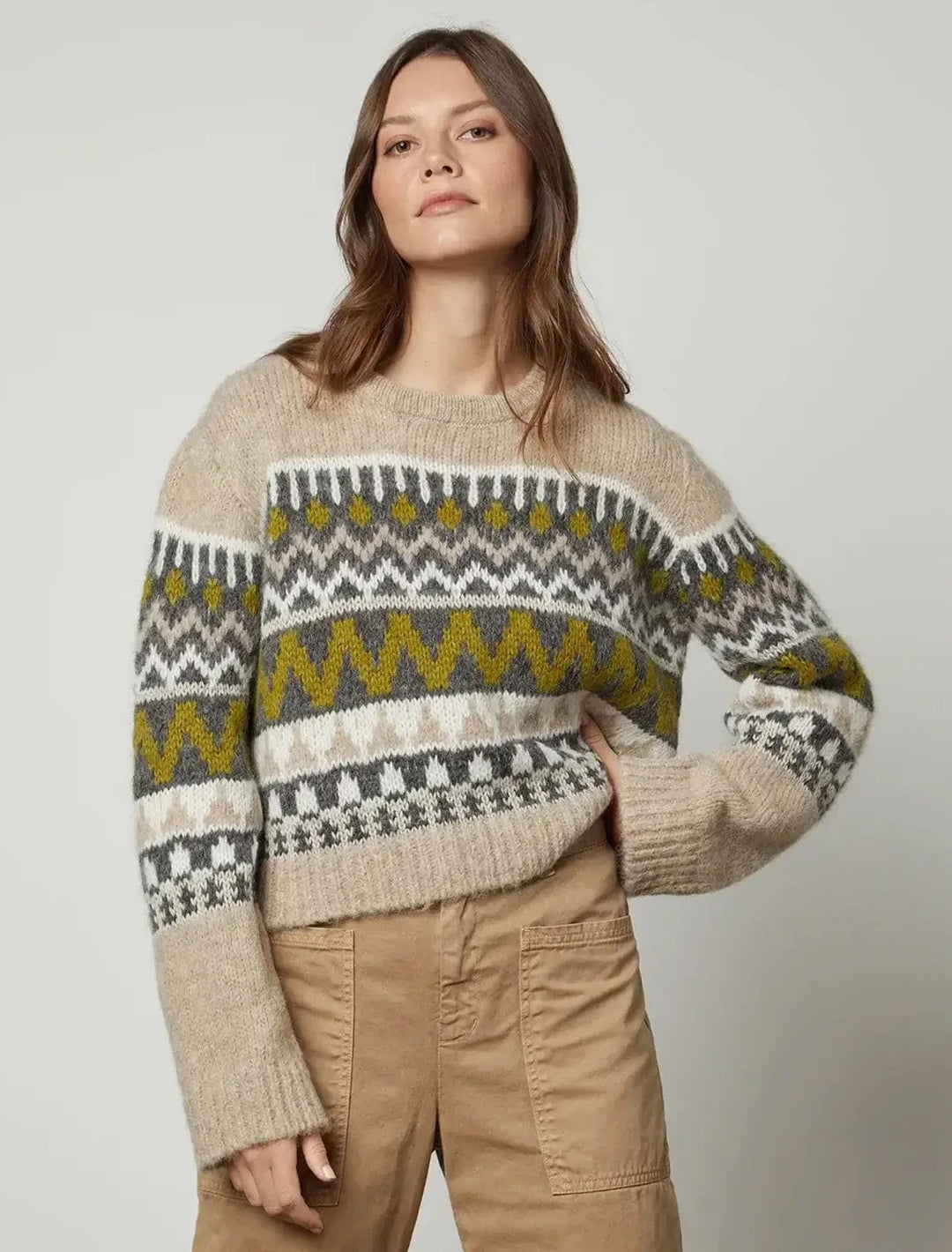 Model wearing Velvet's Makenzie Sweater in Pistachio Multi.