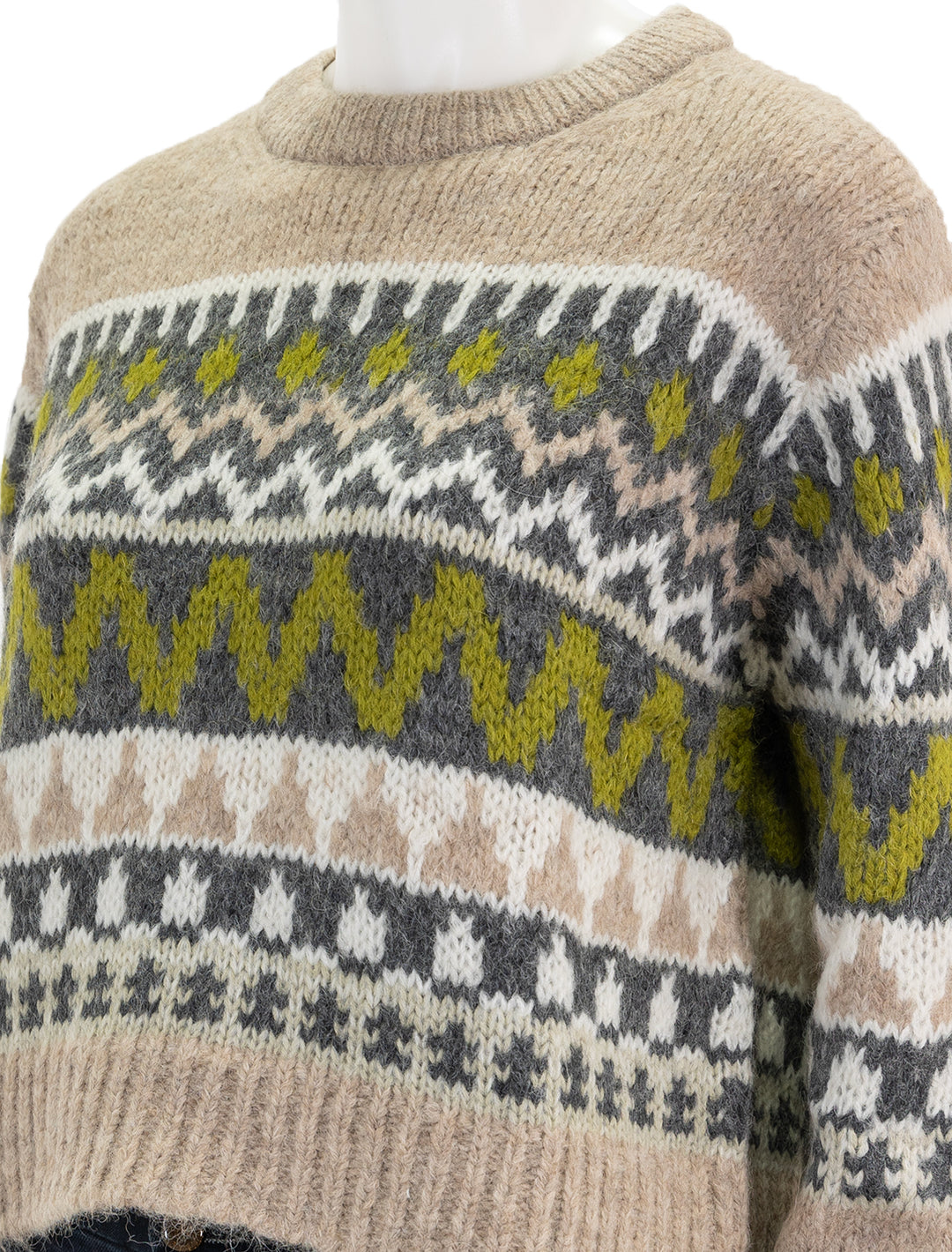 Close-up view of Velvet's Makenzie Sweater in Pistachio Multi.