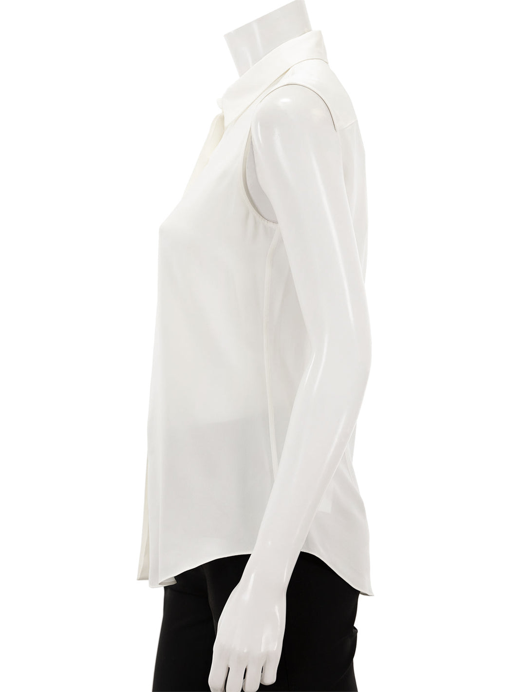 Side view of Theory's tanelis modern sleeveless blouse in ivory.