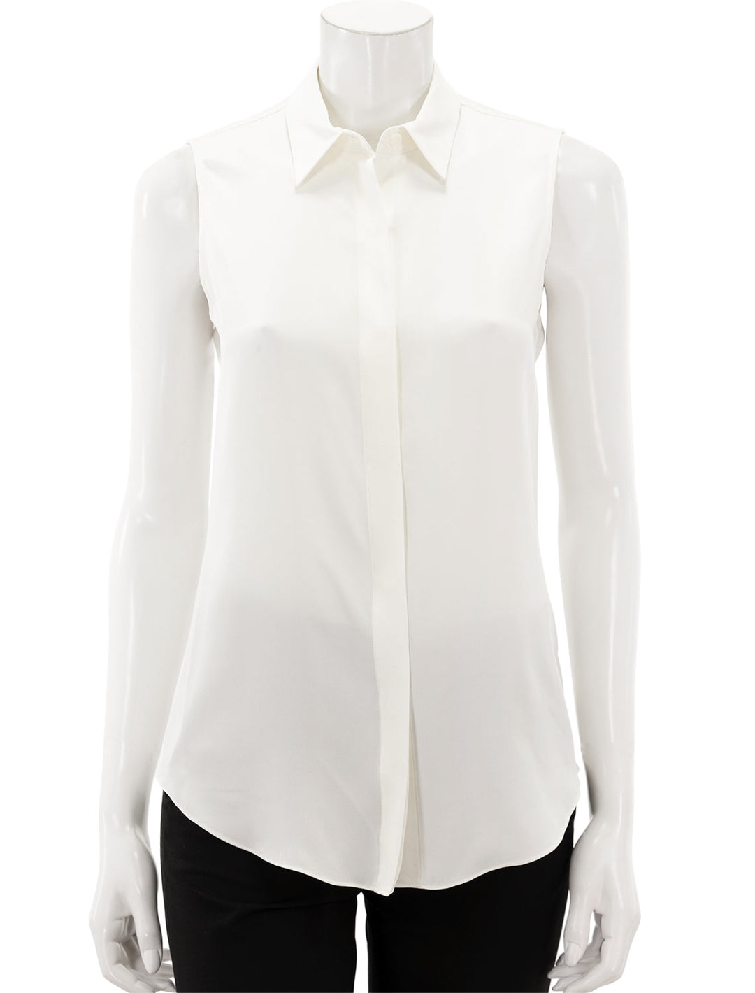Front view of Theory's tanelis modern sleeveless blouse in ivory.