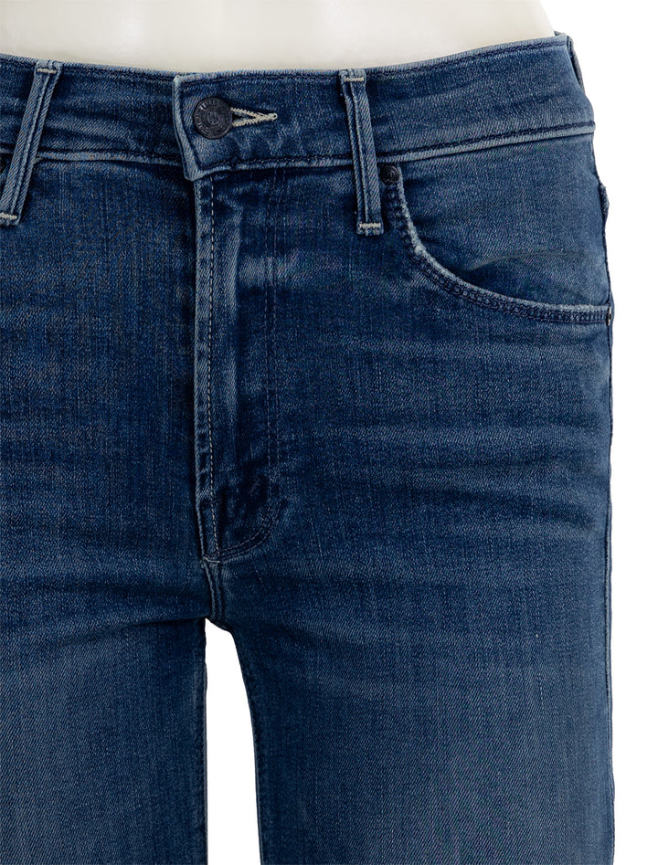 Close-up view of MOTHER Denim's the mid rise dazzler ankle in wish on a star.