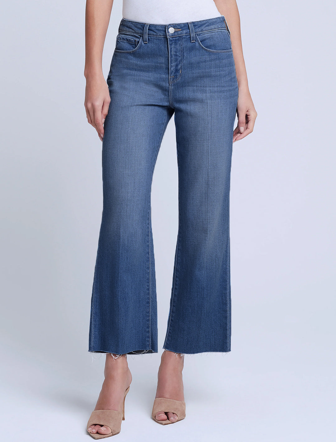 Model wearing L'agence's wanda jeans in bordello.