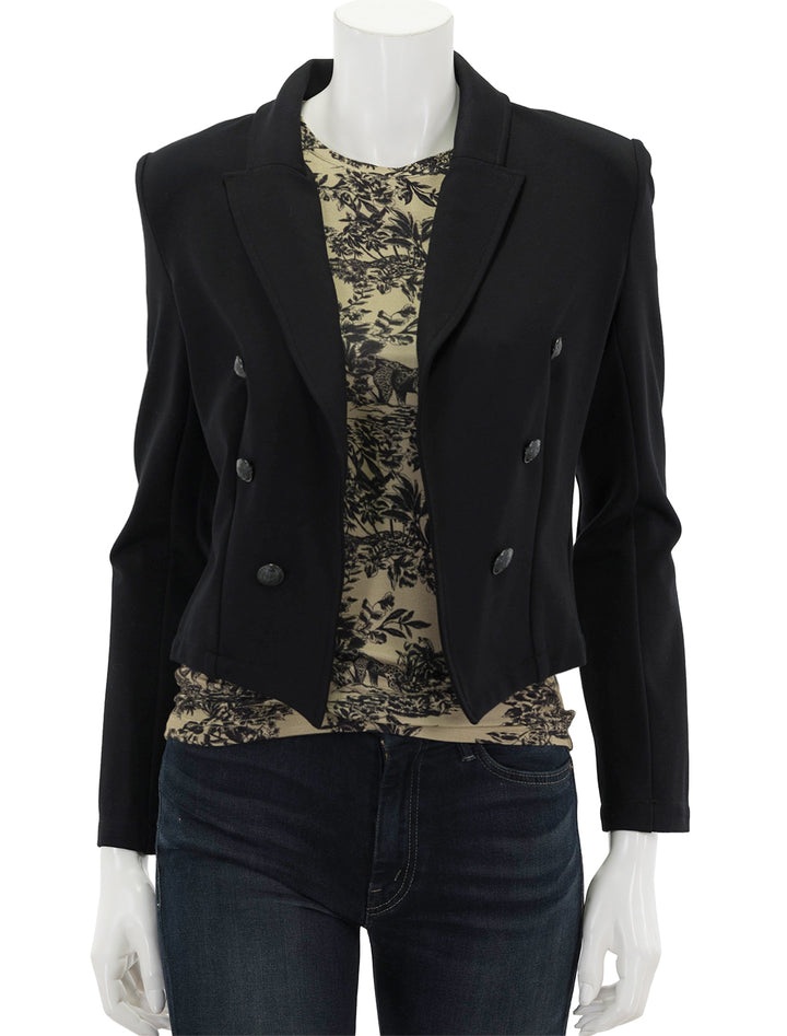 Front view of L'agence's wayne crop double breasted jacket in black.