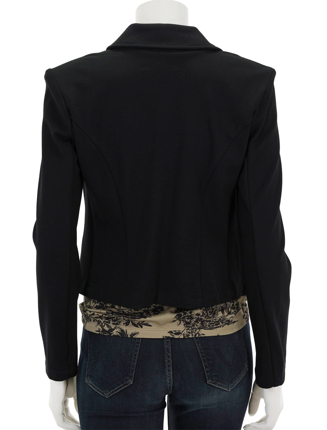 Back view of L'agence's wayne crop double breasted jacket in black.