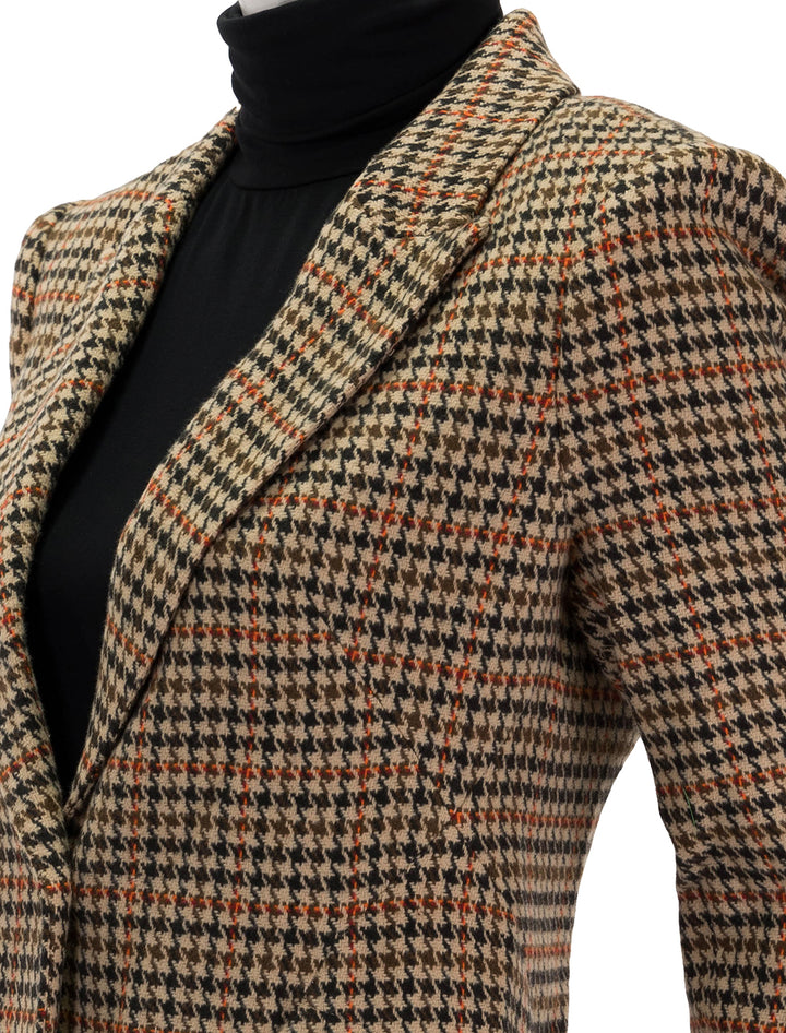 Close-up view of L'agence's chamberlain blazer in brown multi.