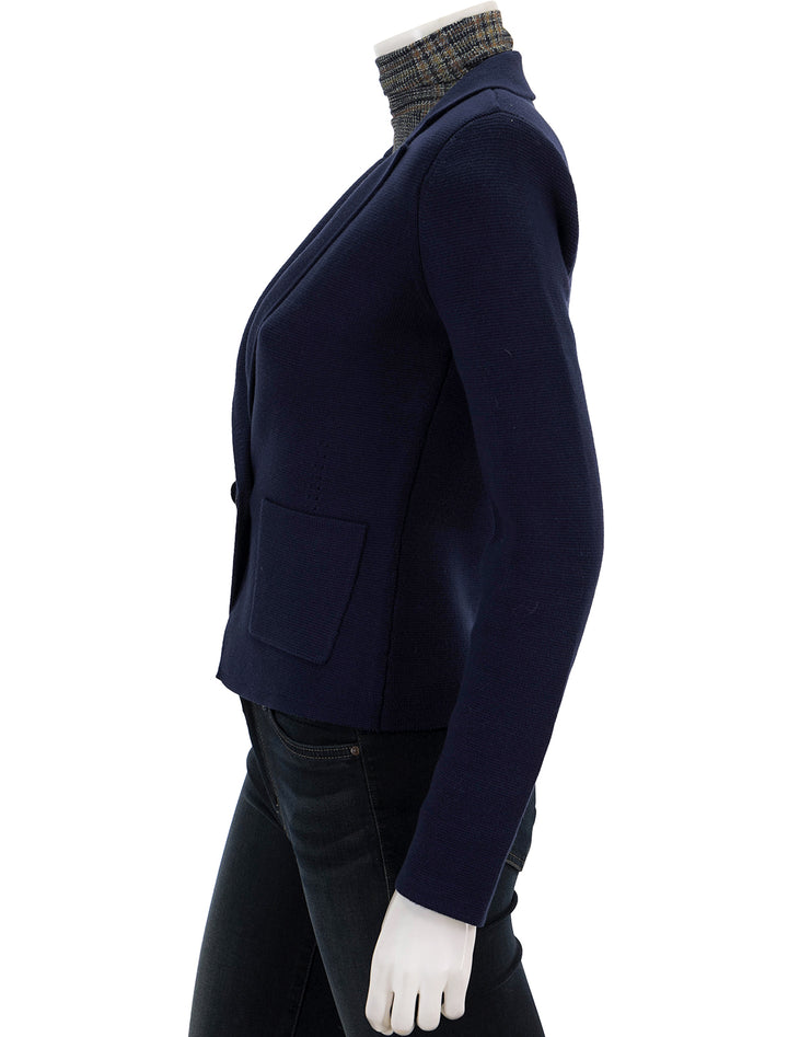 Side view of L'agence's sofia knit blazer in midnight.