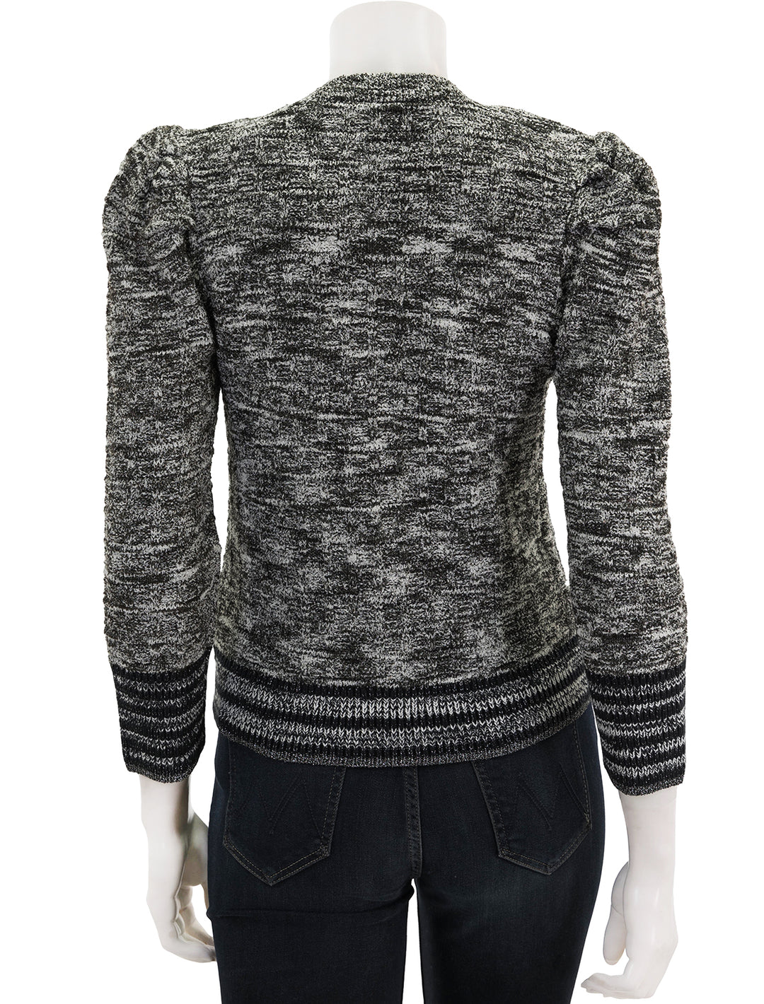 Back view of L'agence's jenni waffle stitch cardi in black and white multi.