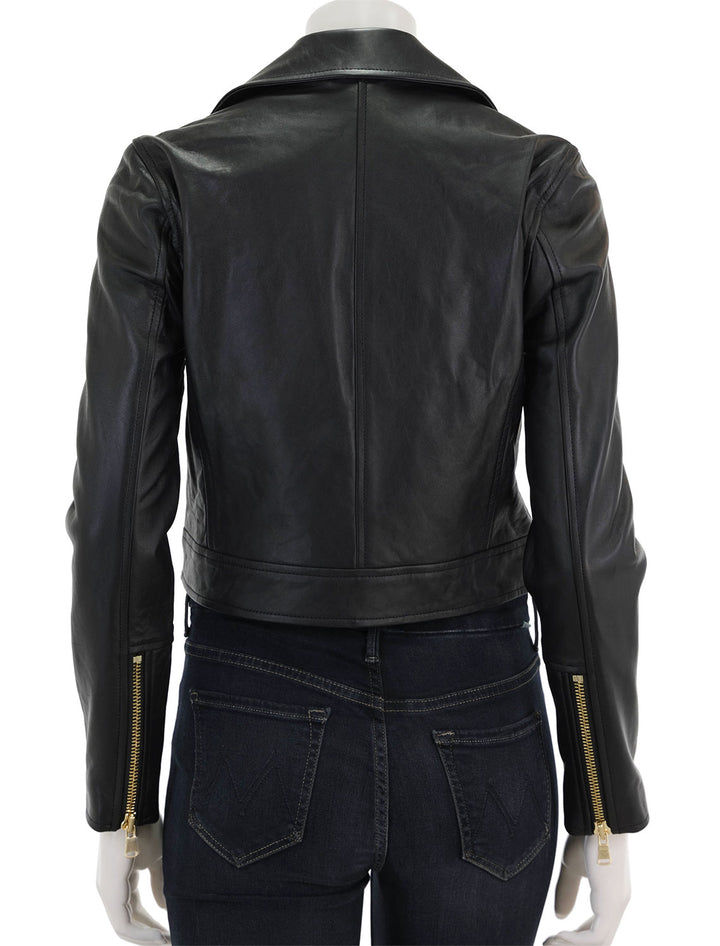 Back view of L'agence's onna cropped biker jacket in black.