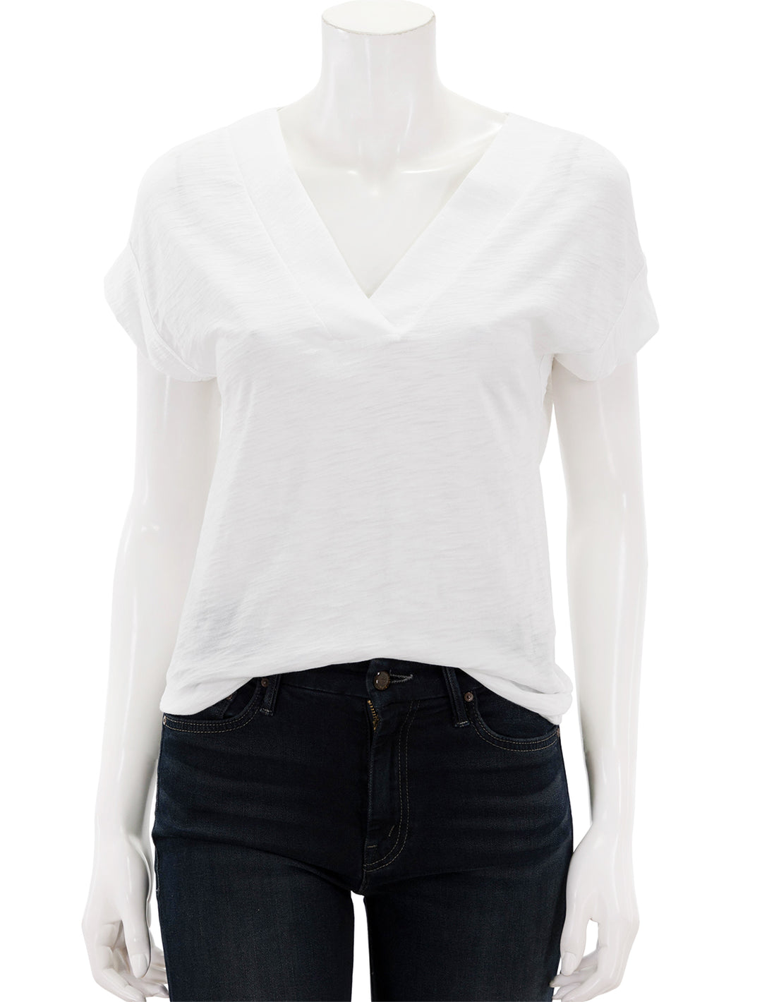 Front view of Goldie Lewinter's mariana basic v neck in white.