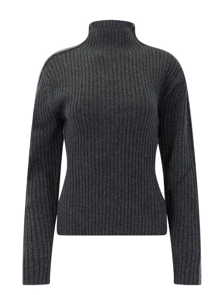 rib mock neck in grey bicolor