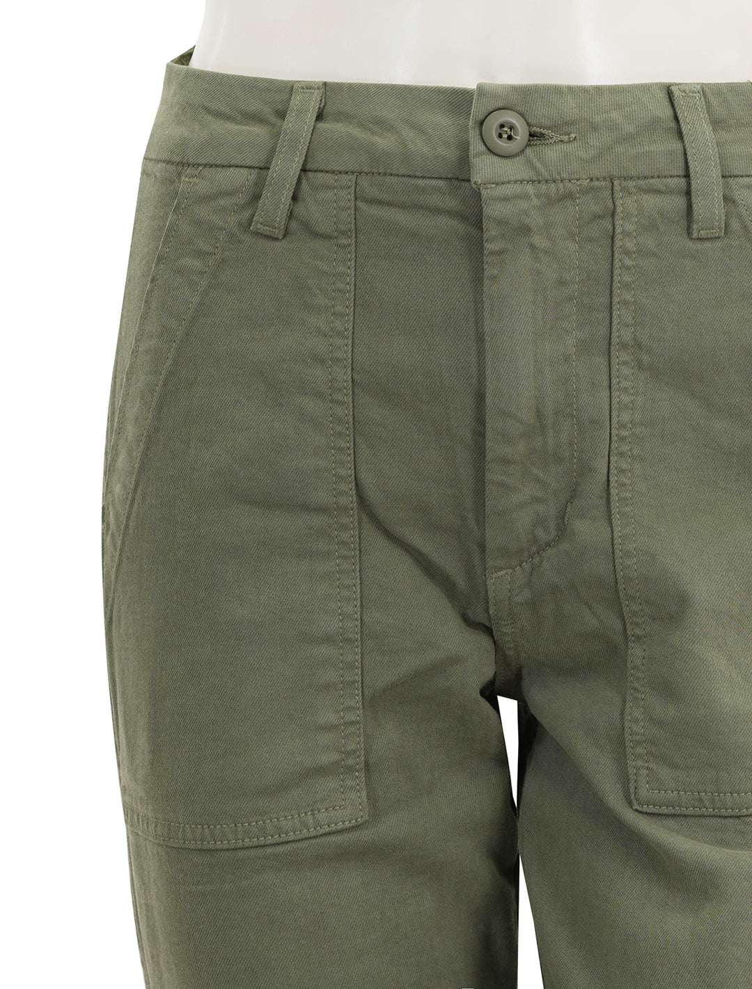 close up view of easy army trouser in tea leaf