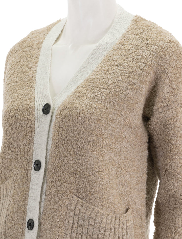 Close-up view of Line's Mina Cardigan in Latte.