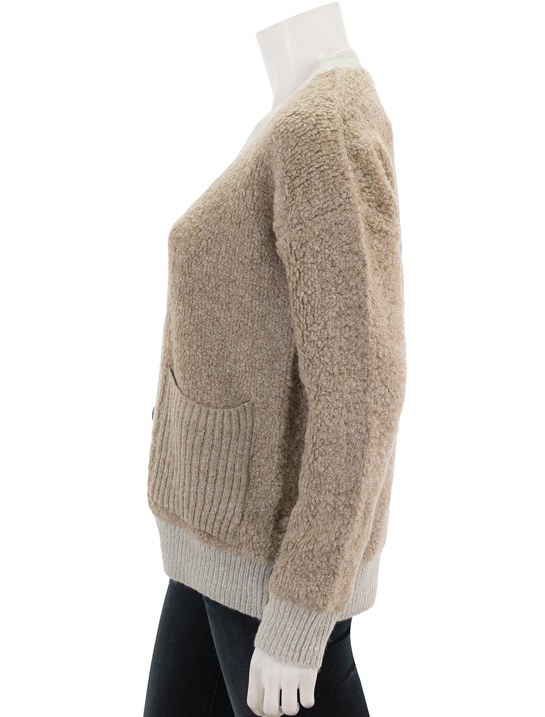 Side view of Line's Mina Cardigan in Latte.