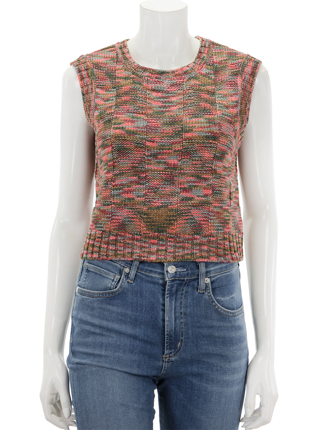 Front view of Steve Madden's kate sweater vest in multi.