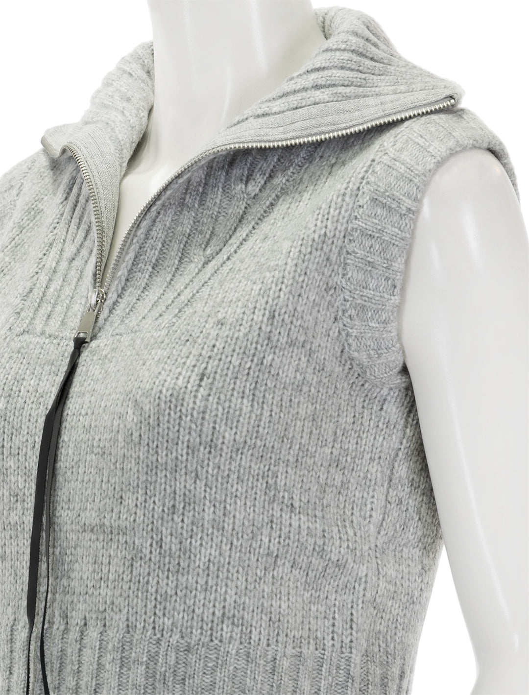 Close-up view of Steve Madden's karter sweater vest in heather grey.