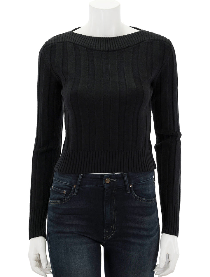 Front view of Steve Madden's serra sweater in black.