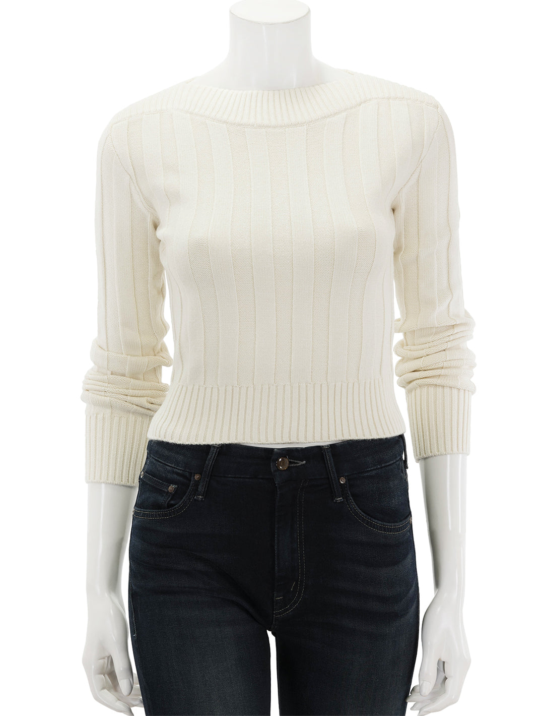 Front view of Steve Madden's serra sweater in dirty white.